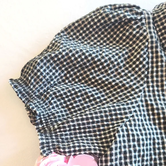 CATO 2X Black White Gingham Puff Sleeve Ruffle Blouse Top - Picture 3 of 11